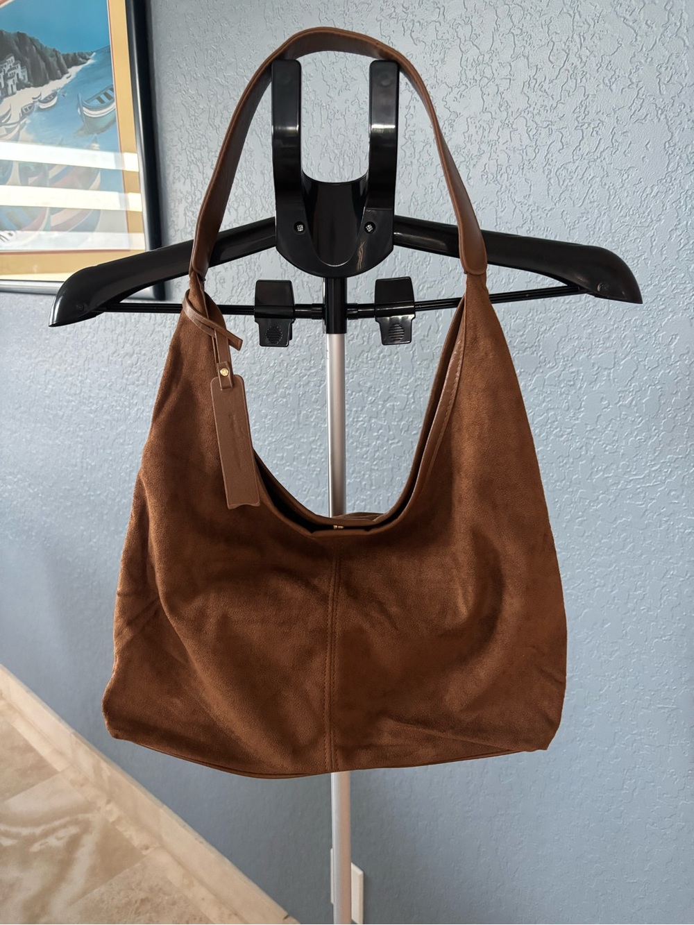 Faux Suede Slouchy Hobo  Shoulder Purse Light Brown-New - Picture 4 of 6